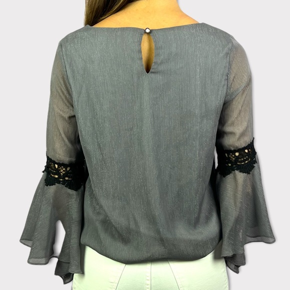 Macy's BCX NWT Metallic Crochet Bell Sleeve Top MEDIUM - Picture 3 of 10